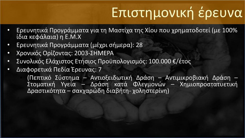 Χ Ερευνητικά Προγράμματα (μέχρι σήμερα): 28 Χρονικός Ορίζοντας: 2003-ΣΗΜΕΡΑ Συνολικός Ελάχιστος Ετήσιος