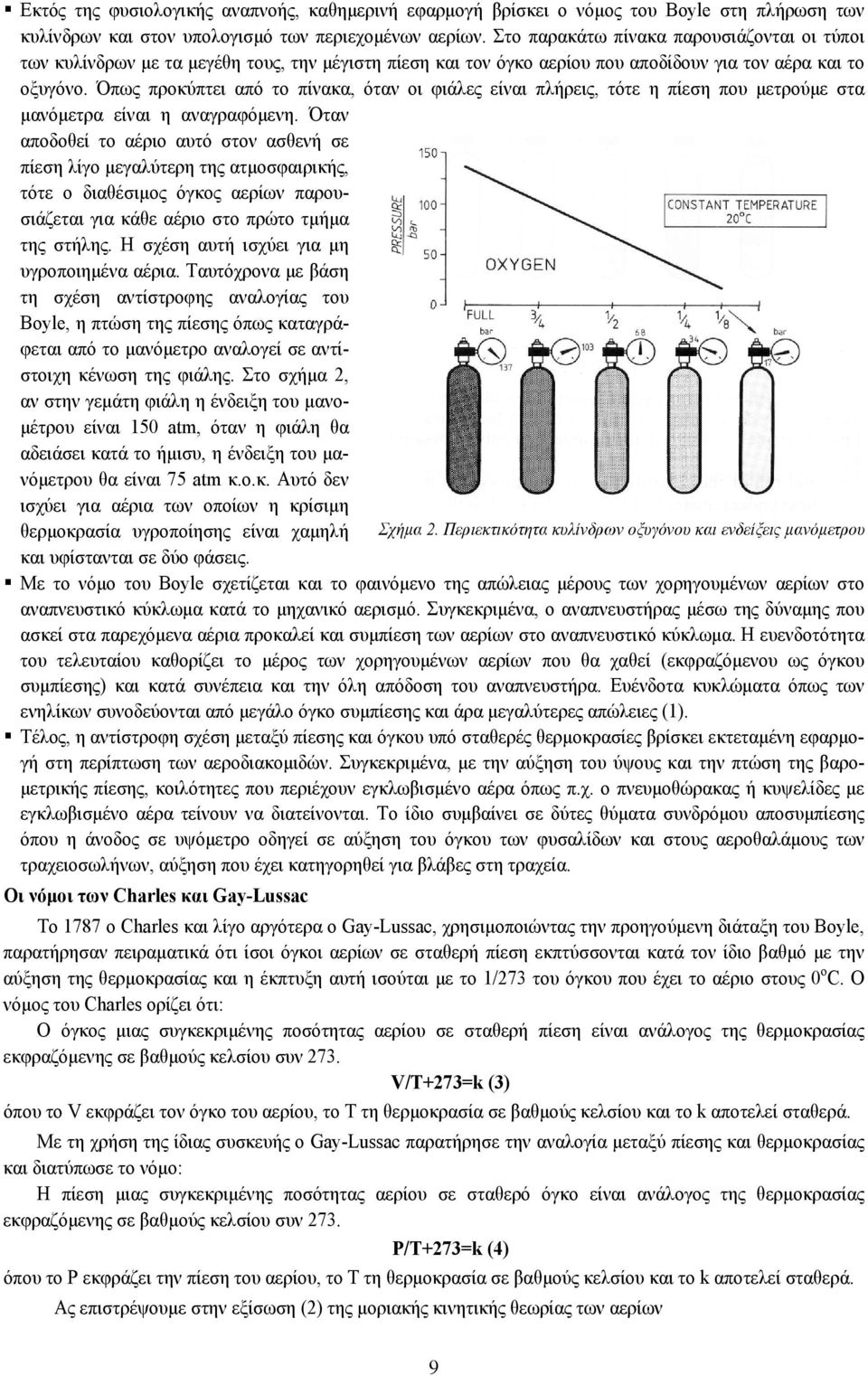 Όπως προκύπτει από το πίνακα, όταν οι φιάλες είναι πλήρεις, τότε η πίεση που μετρούμε στα μανόμετρα είναι η αναγραφόμενη.