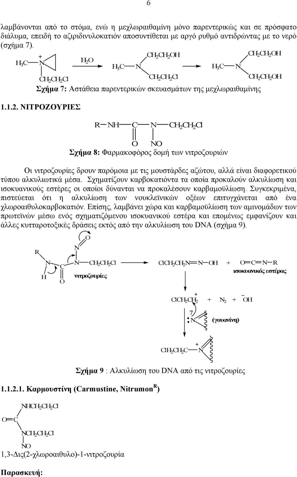 Σχηματίζουν καρβοκατιόντα τα οποία προκαλούν αλκυλίωση και ισοκυανικούς εστέρες οι οποίοι δύνανται να προκαλέσουν καρβαμοϋλίωση.