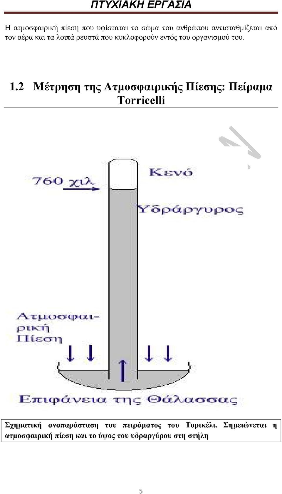 2 Μέτρηση της Ατµοσφαιρικής Πίεσης: Πείραµα Torricelli Σχηµατική αναπαράσταση του