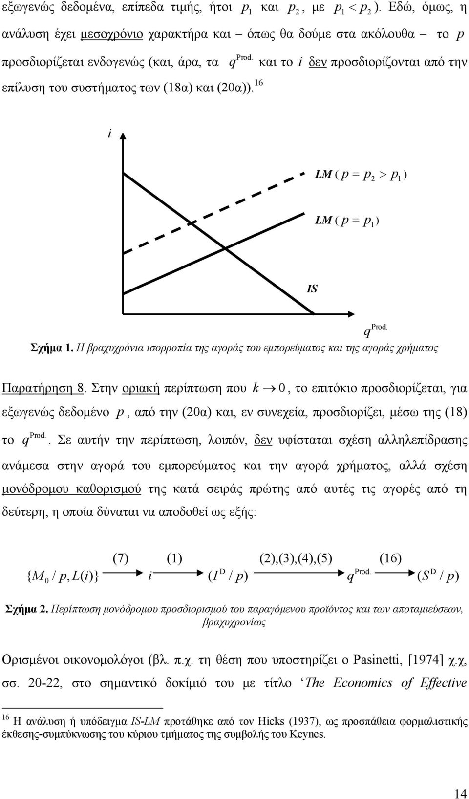 16 q και το i δεν προσδιορίζονται από την i LM ( p p2 p1) LM ( p p1 ) I q Σχήμα 1. Η βραχυχρόνια ισορροπία της αγοράς του εμπορεύματος και της αγοράς χρήματος Παρατήρηση 8.