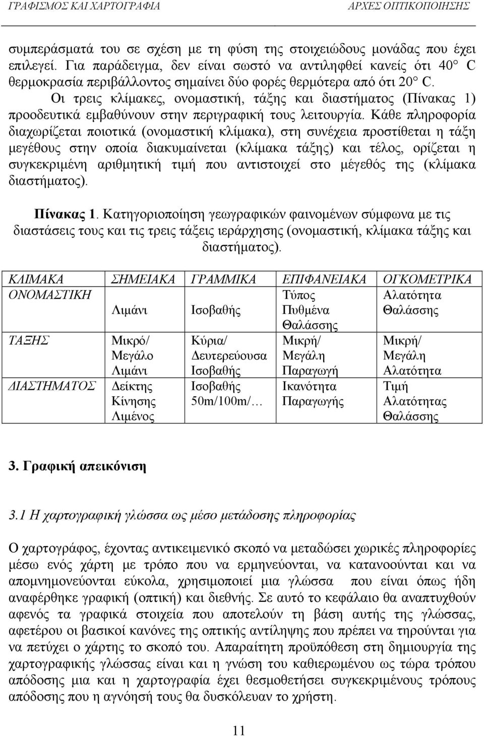 Οι τρεις κλίμακες, ονομαστική, τάξης και διαστήματος (Πίνακας 1) προοδευτικά εμβαθύνουν στην περιγραφική τους λειτουργία.