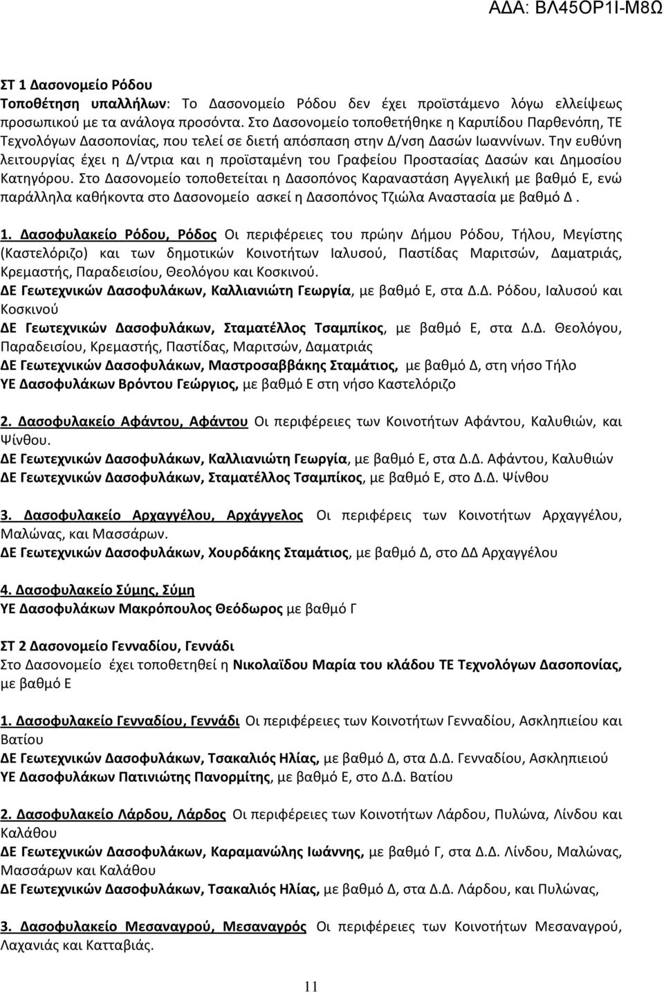 Την ευθύνη λειτουργίας έχει η Δ/ντρια και η προϊσταμένη του Γραφείου Προστασίας Δασών και Δημοσίου Κατηγόρου.