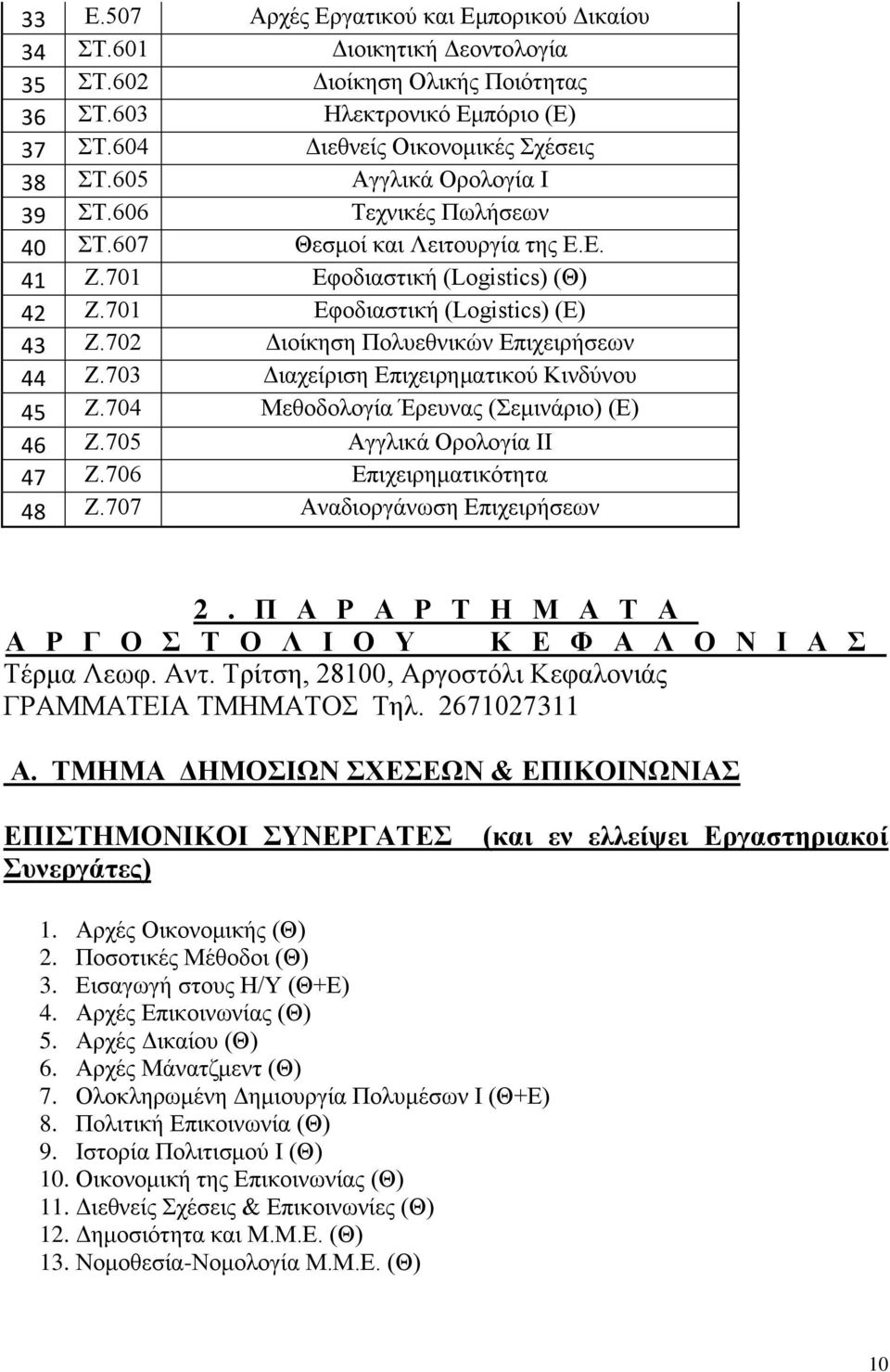 702 Διοίκηση Πολυεθνικών Επιχειρήσεων 44 Ζ.703 Διαχείριση Επιχειρηματικού Κινδύνου 45 Ζ.704 Μεθοδολογία Έρευνας (Σεμινάριο) (Ε) 46 Ζ.705 Αγγλικά Ορολογία ΙΙ 47 Ζ.706 Επιχειρηματικότητα 48 Ζ.