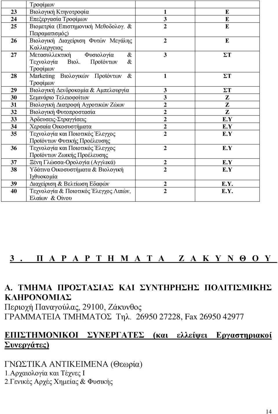 Προϊόντων & Τροφίμων 28 Marketing Βιολογικών Προϊόντων & 1 ΣΤ Τροφίμων 29 Βιολογική Δενδροκομία & Αμπελουργία 3 ΣΤ 30 Σεμινάριο Τελειοφοίτων 3 Ζ 31 Βιολογική Διατροφή Αγροτικών Ζώων 2 Ζ 32 Βιολογική