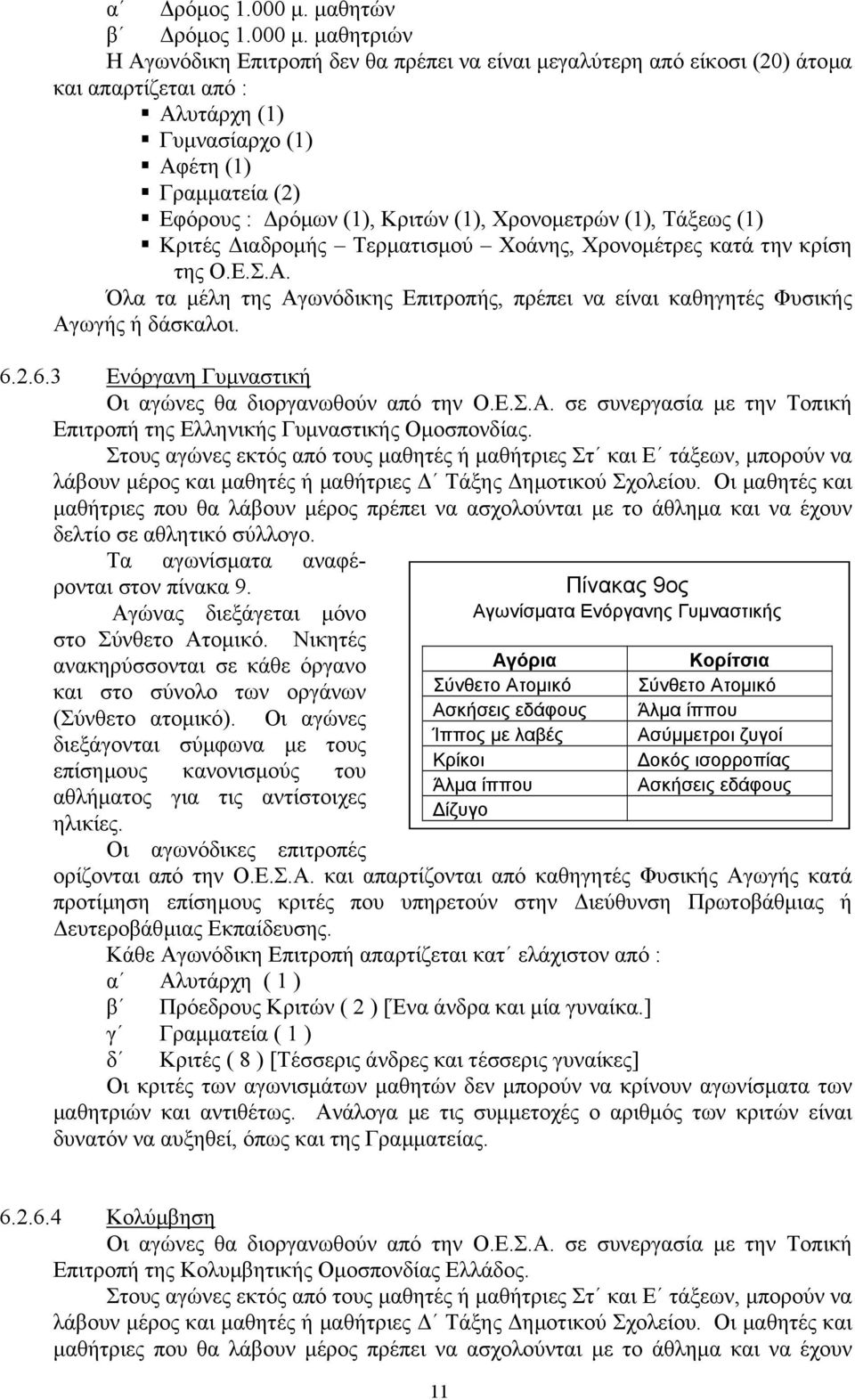 µαθητριών Η Αγωνόδικη Επιτροπή δεν θα πρέπει να είναι µεγαλύτερη από είκοσι (20) άτοµα και απαρτίζεται από : Αλυτάρχη (1) Γυµνασίαρχο (1) Αφέτη (1) Γραµµατεία (2) Εφόρους : ρόµων (1), Κριτών (1),