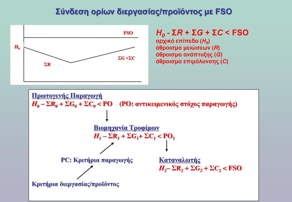 ΣR 0 + ΣG 0 + ΣC 0 < PO (PO: αντικειμενικός στόχος παραγωγής) Βιομηχανία Τροφίμων Η 1 ΣR 1 + ΣG 1 +