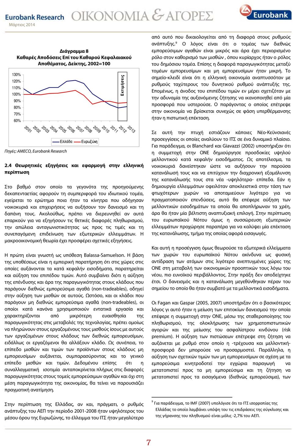 Επίσης η διαφορά παραγωγικότητας μεταξύ τομέων εμπορευσίμων και μη εμπορευσίμων ήταν μικρή.