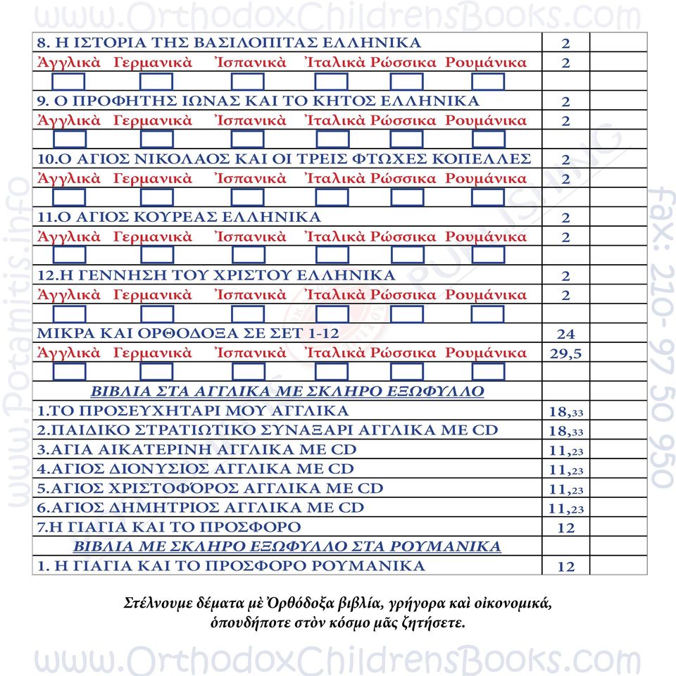 ΠΑΙΔΙΚΟ ΣΤΡΑΤΙΩΤΙΚΟ ΣΥΝΑΞΑΡΙ ΑΓΓΛΙΚΑ ΜΕ CD 18,33 3.ΑΓΙΑ ΑΙΚΑΤΕΡΙΝΗ ΑΓΓΛΙΚΑ ΜΕ cd 11,23 4.ΑΓΙΟΣ ΔΙΟΝΥΣΙΟΣ ΑΓΓΛΙΚΑ ΜΕ cd 11,23 5.ΑΓΙΟΣ ΧΡΙΣΤΟΦΌΡΟΣ ΑΓΓΛΙΚΑ ΜΕ cd 11,23 6.