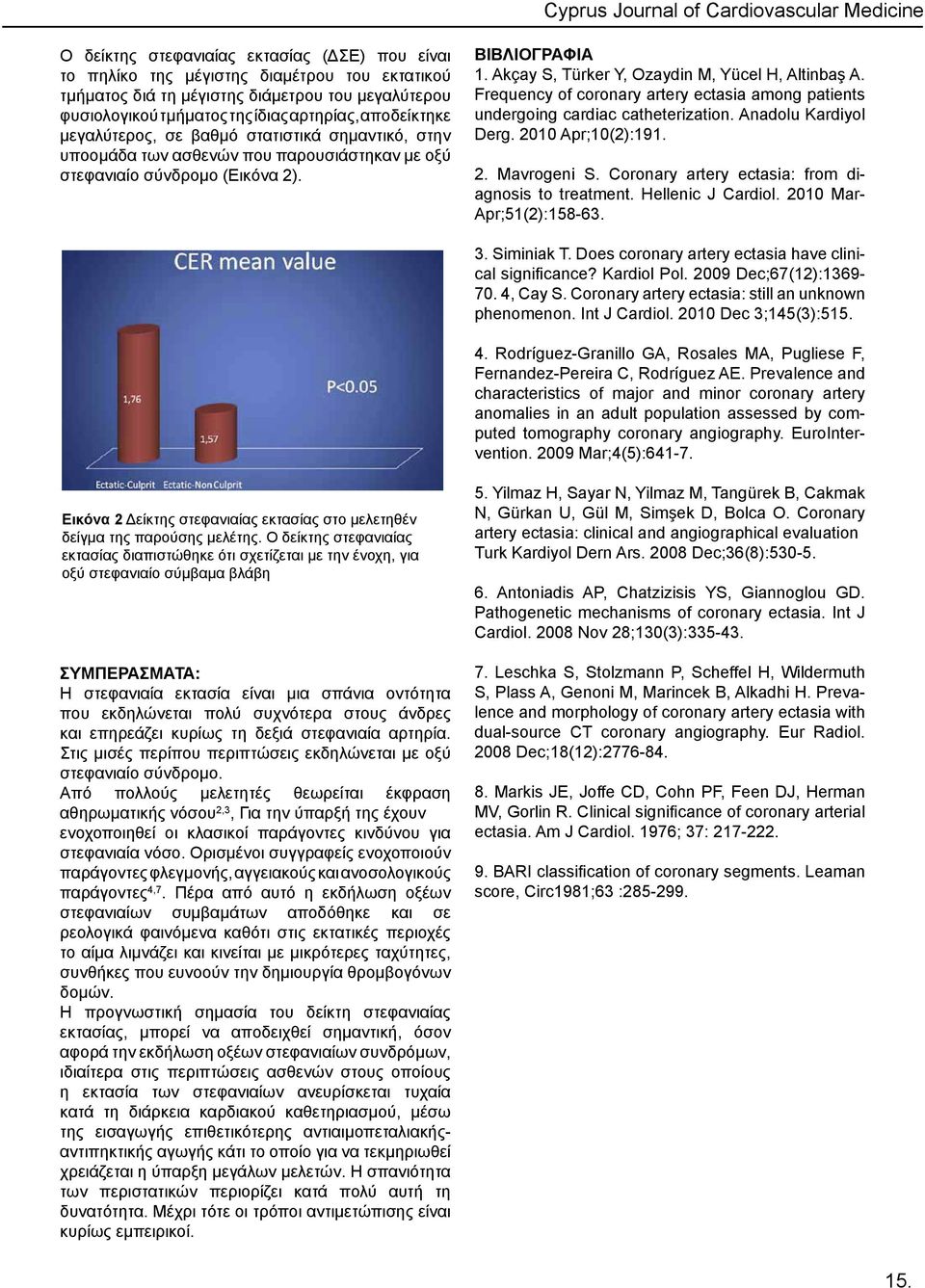 Frequency of coronary artery ectasia among patients undergoing cardiac catheterization. Anadolu Kardiyol Derg. 2010 Apr;10(2):191. 2. Mavrogeni S. Coronary artery ectasia: from diagnosis to treatment.