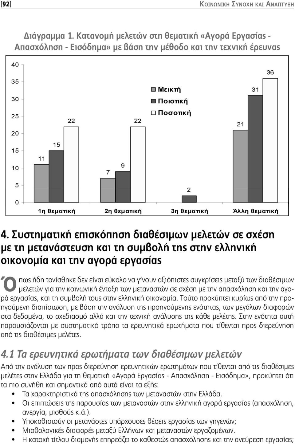 Συστηματική επισκόπηση διαθέσιμων μελετών σε σχέση με τη μετανάστευση και τη συμβολή της στην ελληνική οικονομία και την αγορά εργασίας Όπως ήδη τονίσθηκε δεν είναι εύκολο να γίνουν αξιόπιστες