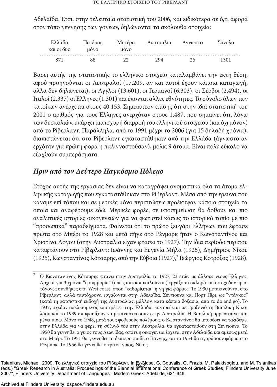 στατιστικής το ελληνικό στοιχείο καταλαμβάνει την έκτη θέση, αφού προηγούνται οι Αυστραλοί (17.209, αν και αυτοί έχουν κάποια καταγωγή, αλλά δεν δηλώνεται), οι Άγγλοι (13.601), οι Γερμανοί (6.