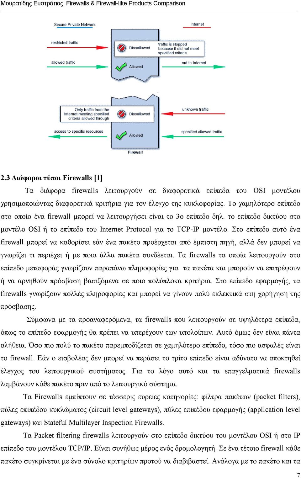 Στο επίπεδο αυτό ένα firewall µπορεί να καθορίσει εάν ένα πακέτο προέρχεται από έµπιστη πηγή, αλλά δεν µπορεί να γνωρίζει τι περιέχει ή µε ποια άλλα πακέτα συνδέεται.