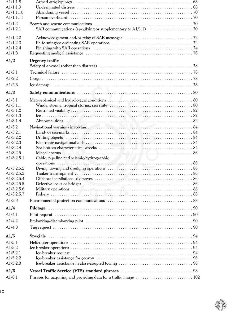 Search and rescue communications............................................. 70 A1/1.2.1 SAR communications (specifying or supplementary to A1/1.1)..................... 70 A1/1.2.2 Acknowledgement and/or relay of SAR messages.