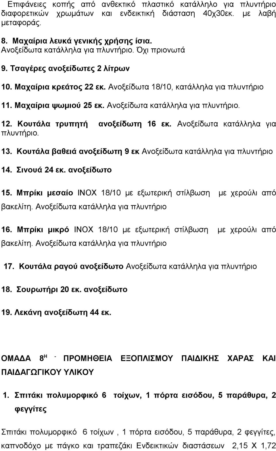 Ανοξείδωτα κατάλληλα για πλυντήριο. 12. Κουτάλα τρυπητή ανοξείδωτη 16 εκ. Ανοξείδωτα κατάλληλα για πλυντήριο. 13. Κουτάλα βαθειά ανοξείδωτη 9 εκ Ανοξείδωτα κατάλληλα για πλυντήριο 14. Σινουά 24 εκ.