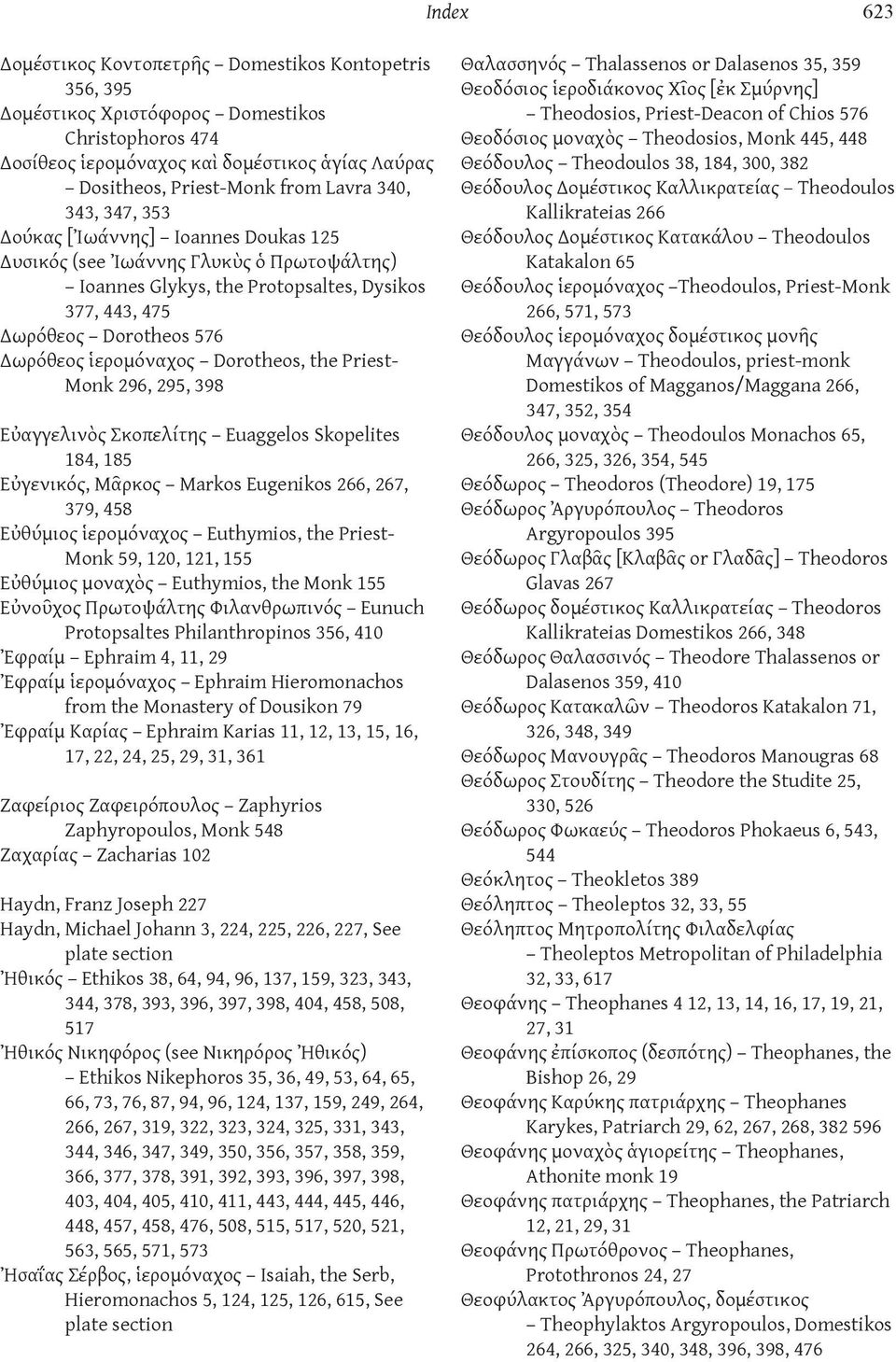 Dorotheos, the Priest- Monk 296, 295, 398 Εὐαγγελινὸς Σκοπελίτης Euaggelos Skopelites 184, 185 Εὐγενικός, Μᾶρκος Markos Eugenikos 266, 267, 379, 458 Εὐθύμιος ἱερομόναχος Euthymios, the Priest- Monk