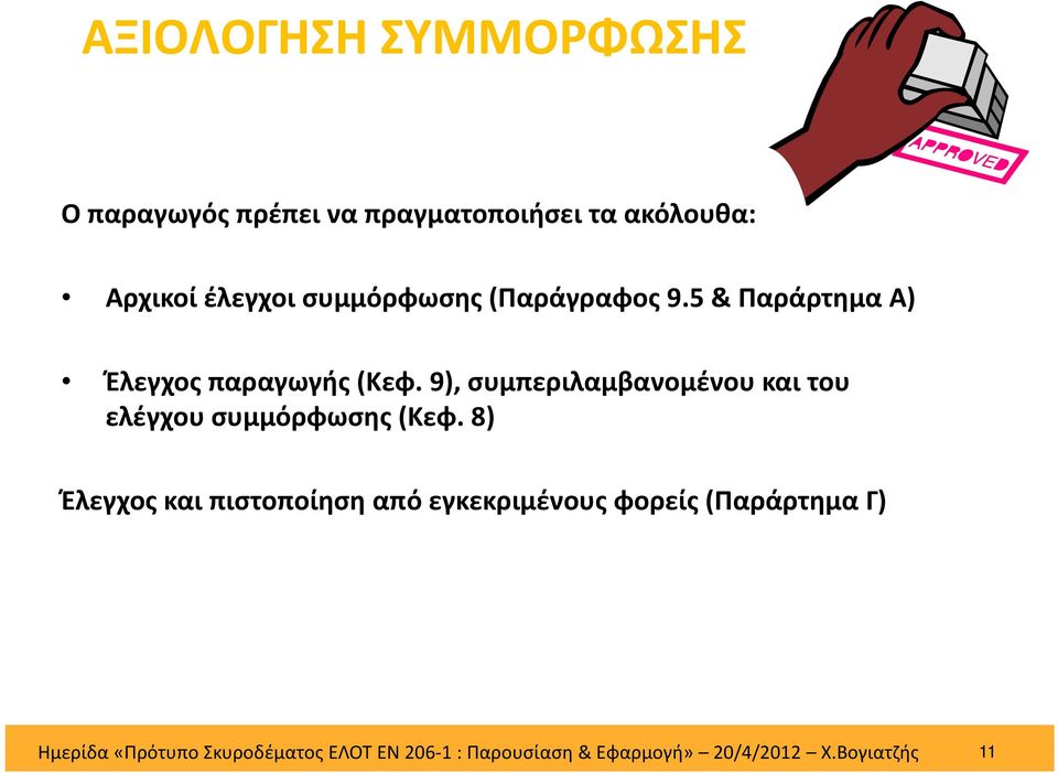 9), συμπεριλαμβανομένου και του ελέγχου συμμόρφωσης (Κεφ.