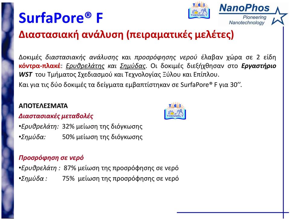 Και για τις δύο δοκιμές τα δείγματα εμβαπτίστηκαν σε SurfaPore F για 30.