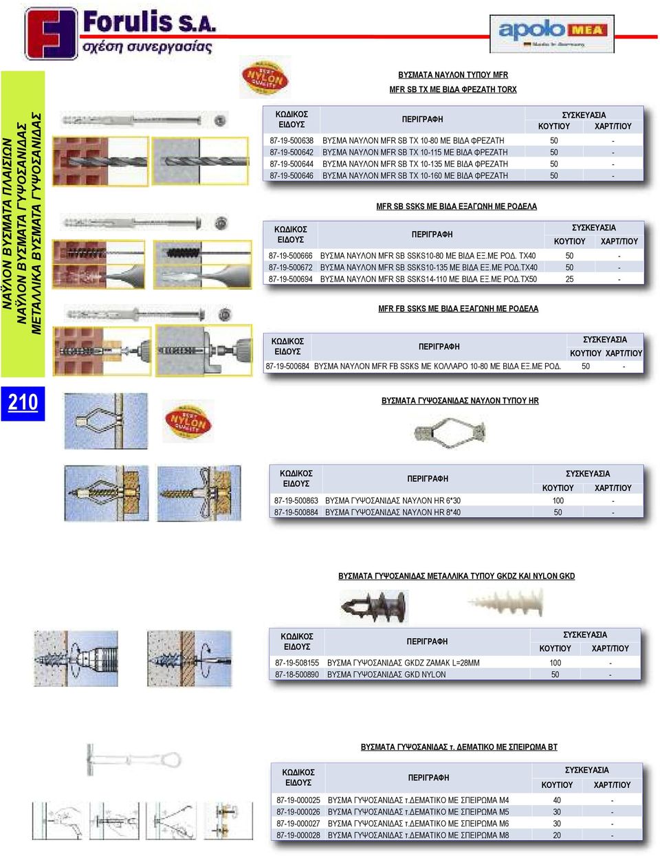 50-87-19-500646 ΒΥΣΜΑ ΝΑΥΛΟΝ MFR SB TX 10-160 ΜΕ ΒΙΔΑ ΦΡΕΖΑΤΗ 50-87-19-500666 ΒΥΣΜΑ ΝΑΥΛΟΝ MFR SB SSKS10-80 ΜΕ ΒΙΔΑ ΕΞ.ΜΕ ΡΟΔ. TX40 50-87-19-500672 ΒΥΣΜΑ ΝΑΥΛΟΝ MFR SB SSKS10-135 ΜΕ ΒΙΔΑ ΕΞ.ΜΕ ΡΟΔ.TX40 50-87-19-500694 ΒYΣΜΑ ΝΑΥΛΟΝ MFR SB SSKS14-110 ME ΒΙΔΑ ΕΞ.