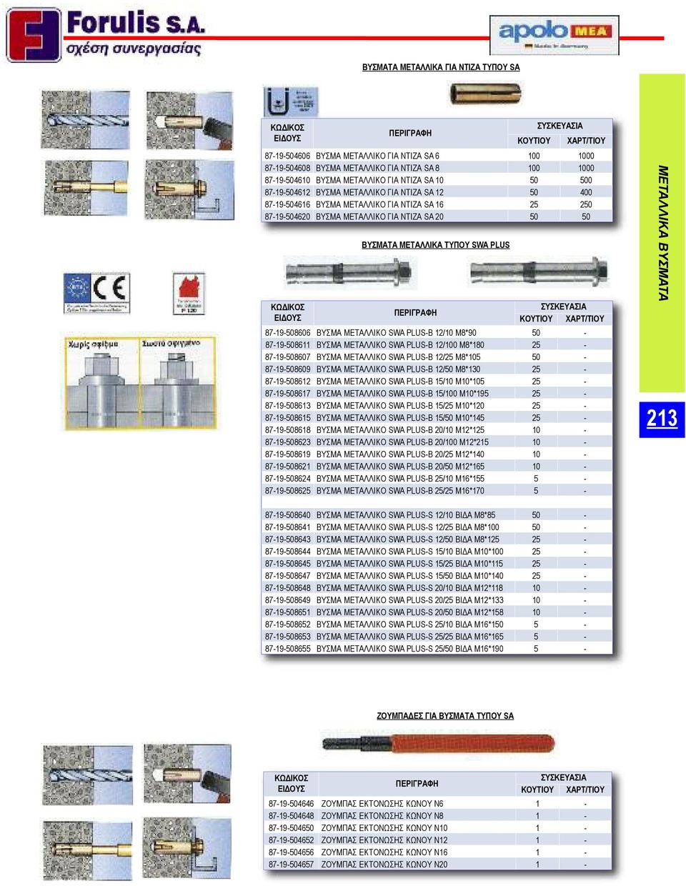 20 50 50 87-19-508606 ΒΥΣΜΑ ΜΕΤΑΛΛΙΚΟ SWA PLUS-B 12/10 Μ8*90 50-87-19-508611 ΒΥΣΜΑ ΜΕΤΑΛΛΙΚΟ SWA PLUS-B 12/100 Μ8*180 25-87-19-508607 ΒΥΣΜΑ ΜΕΤΑΛΛΙΚΟ SWA PLUS-B 12/25 Μ8*105 50-87-19-508609 ΒΥΣΜΑ