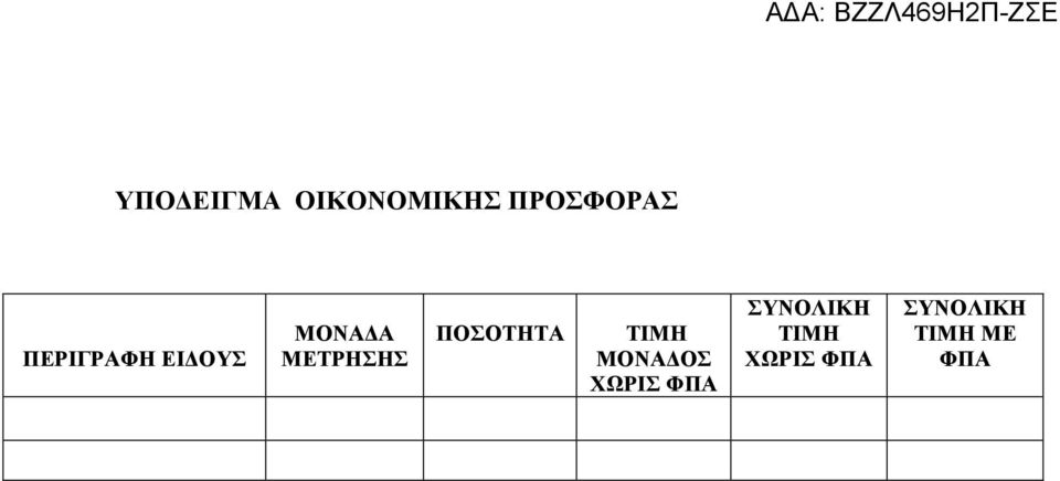 ΠΟΣΟΤΗΤΑ ΤΙΜΗ ΜΟΝΑΔΟΣ ΧΩΡΙΣ ΦΠΑ
