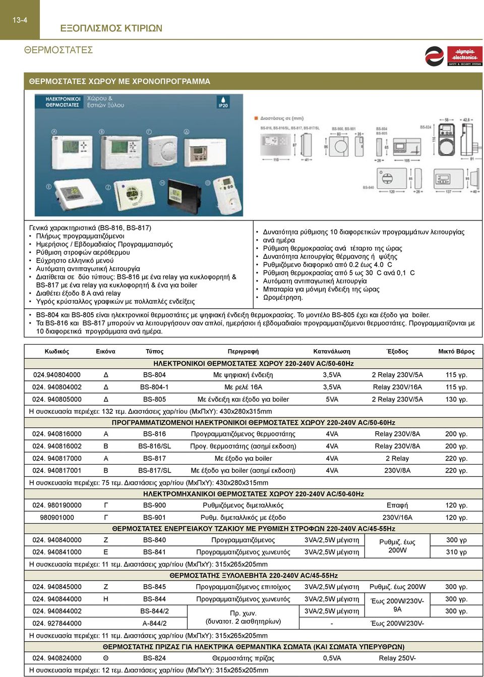 8 Α ανά relay Υγρός κρύσταλλος γραφικών με πολλαπλές ενδείξεις Δυνατότητα ρύθμισης 10 διαφορετικών προγραμμάτων λειτουργίας ανά ημέρα Ρύθμιση θερμοκρασίας ανά τέταρτο της ώρας Δυνατότητα λειτουργίας