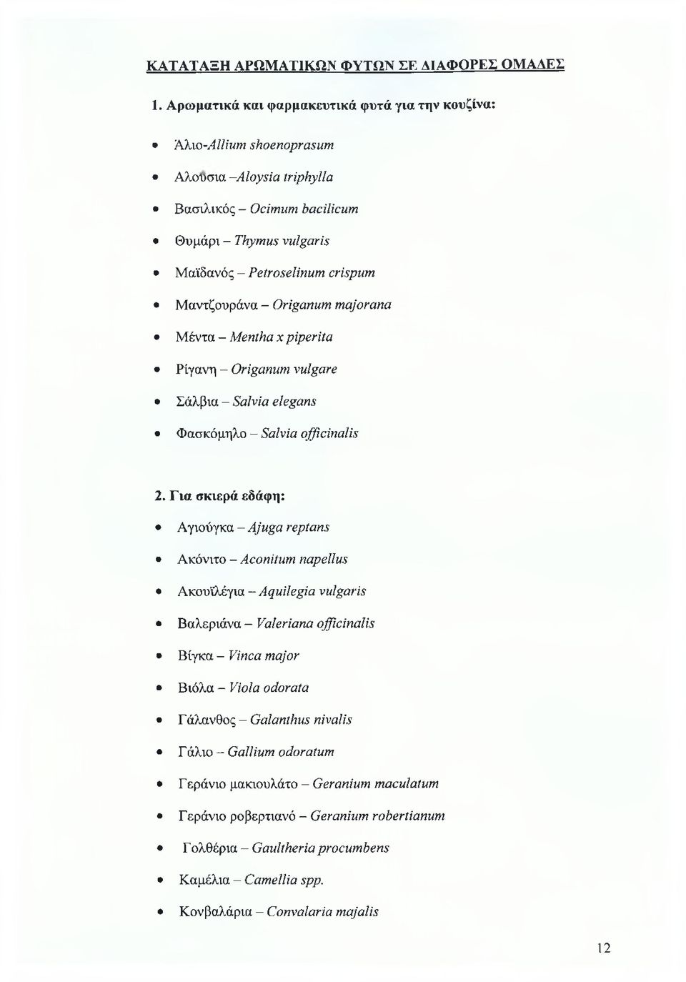 Μαντζουράνα - Origanum majorana Μέντα - Mentha x piperita Ρίγανη - Origanum vulgare Σάλβια - Salvia elegans Φασκόμηλο - Salvia officinalis 2.
