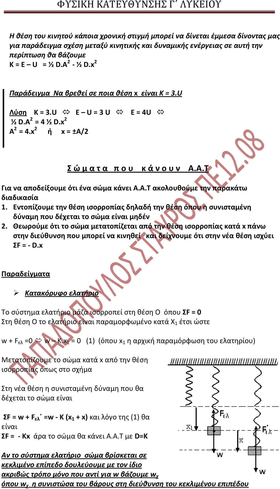 Εντοπίζουμε την θέση ισορροπίας δηλαδή την θέση όπου η συνισταμένη δύναμη που δέχεται το σώμα είναι μηδέν.