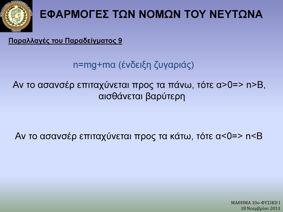 πάνω, τότε α>0=> n>b, αισθάνεται βαρύτερη Αν το