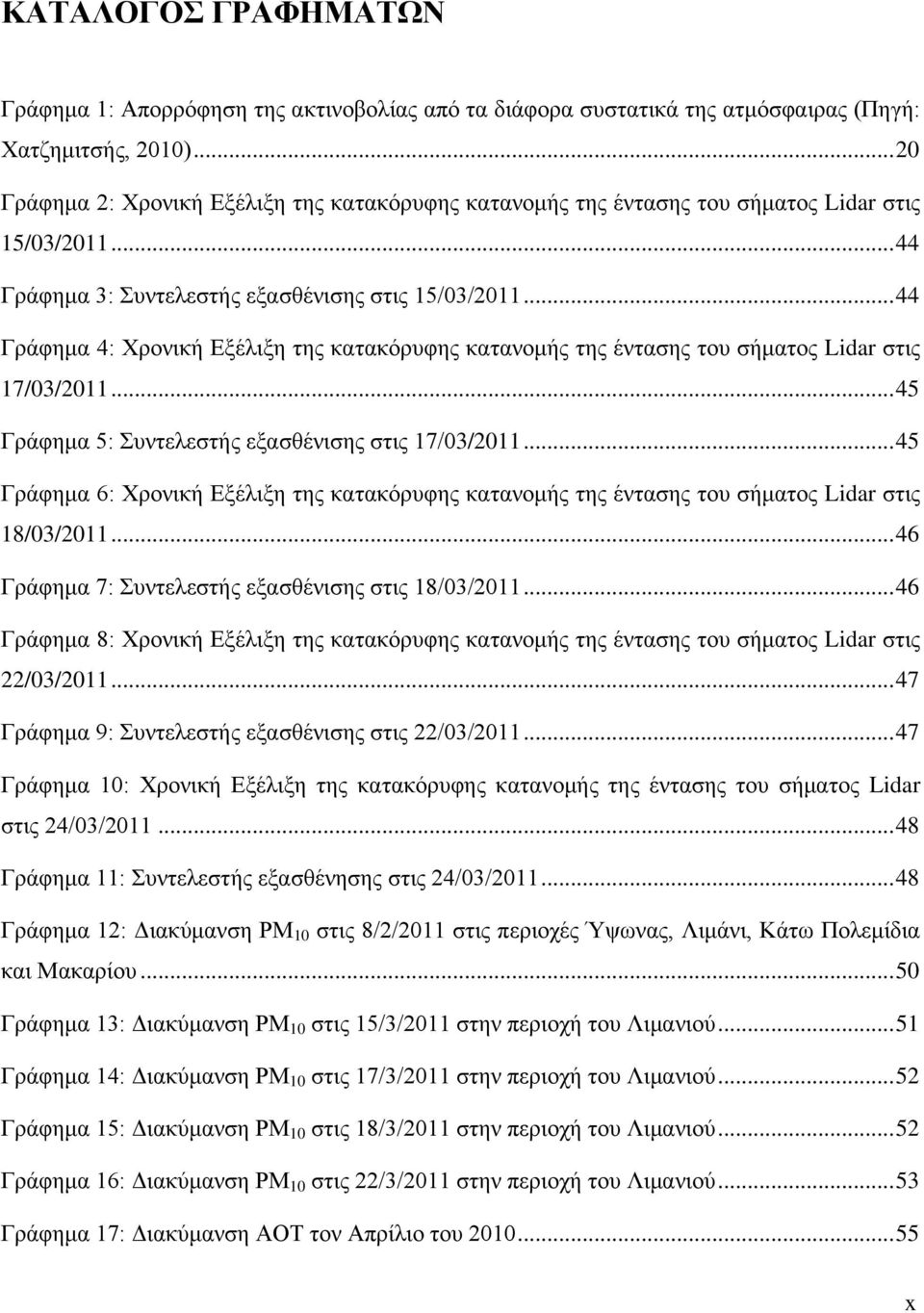 .. 44 Γράφημα 4: Χρονική Εξέλιξη της κατακόρυφης κατανομής της έντασης του σήματος Lidar στις 17/03/2011... 45 Γράφημα 5: Συντελεστής εξασθένισης στις 17/03/2011.