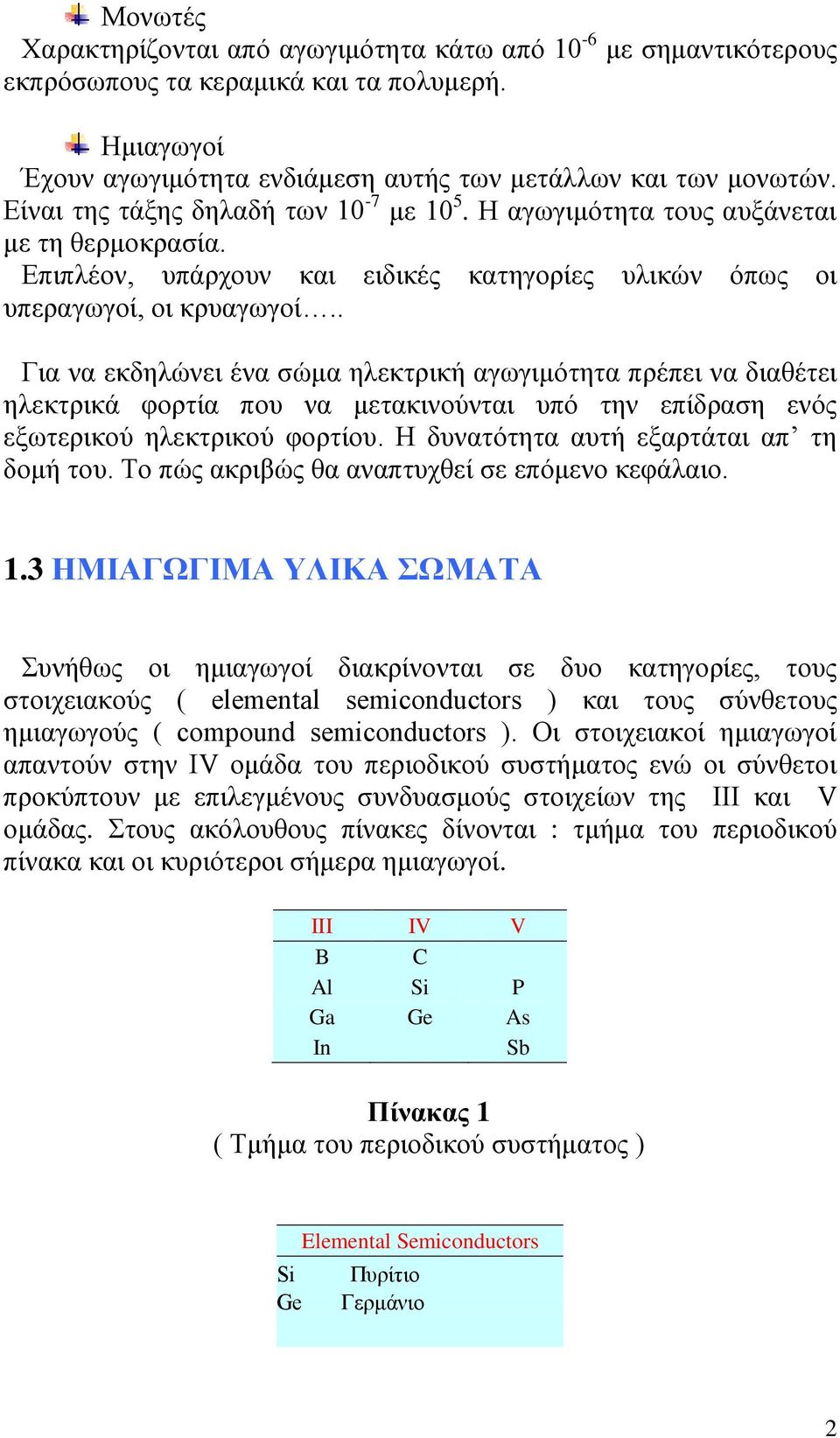 . Για να εκδηλώνει ένα σώμα ηλεκτρική αγωγιμότητα πρέπει να διαθέτει ηλεκτρικά φορτία που να μετακινούνται υπό την επίδραση ενός εξωτερικού ηλεκτρικού φορτίου.