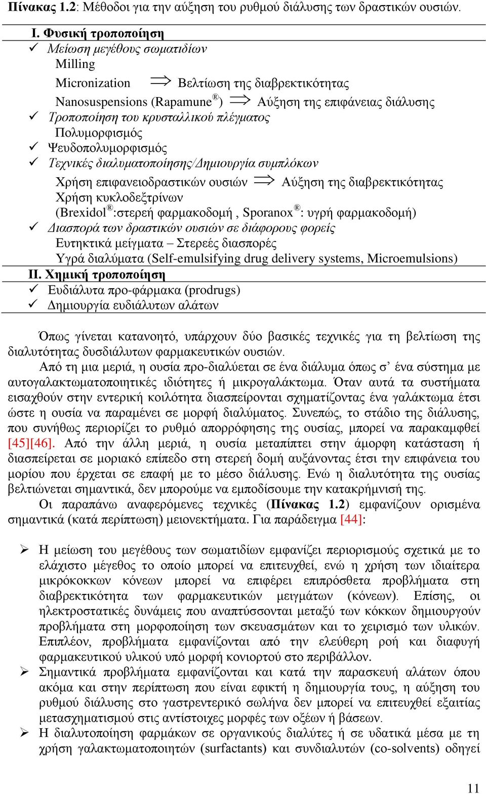 Πολυμορφισμός Ψευδοπολυμορφισμός Τεχνικές διαλυματοποίησης/δημιουργία συμπλόκων Χρήση επιφανειοδραστικών ουσιών Αύξηση της διαβρεκτικότητας Χρήση κυκλοδεξτρίνων (Brexidol :στερεή φαρμακοδομή,