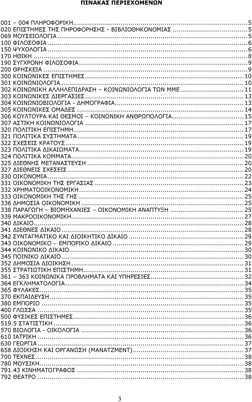 .. 13 305 ΚΟΙΝΩΝΙΚΕΣ ΟΜΑ ΕΣ... 14 306 ΚΟΥΛΤΟΥΡΑ ΚΑΙ ΘΕΣΜΟΙ ΚΟΙΝΩΝΙΚΗ ΑΝΘΡΩΠΟΛΟΓΙΑ... 15 307 ΑΣΤΙΚΗ ΚΟΙΝΩΝΙΟΛΟΓΙΑ... 17 320 ΠΟΛΙΤΙΚΗ ΕΠΙΣΤΗΜΗ... 17 321 ΠΟΛΙΤΙΚΑ ΣΥΣΤΗΜΑΤΑ... 19 322 ΣΧΕΣΕΙΣ ΚΡΑΤΟΥΣ.
