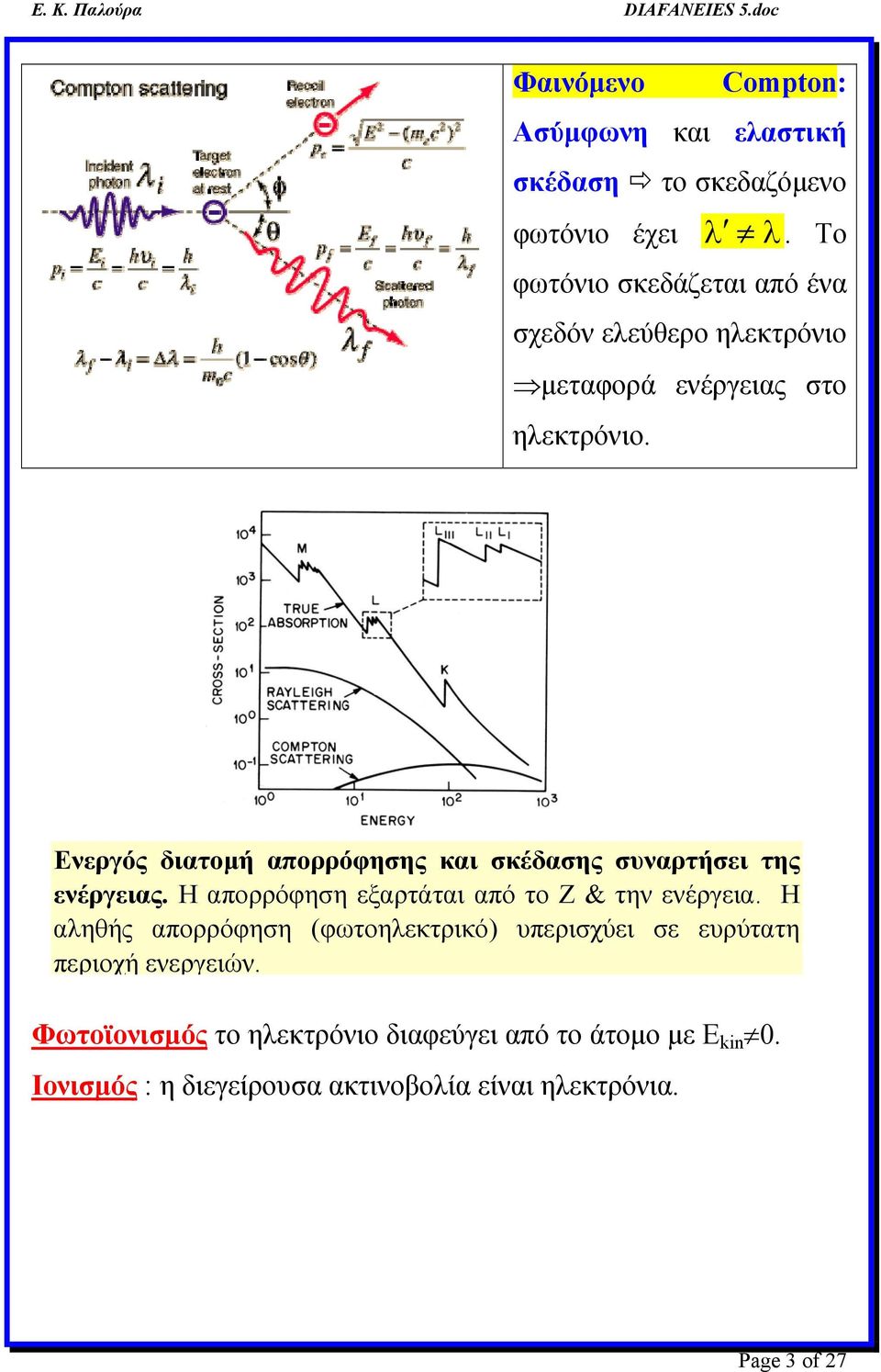 Ενεργός διατομή απορρόφησης και σκέδασης συναρτήσει της ενέργειας. H απορρόφηση εξαρτάται από το Ζ & την ενέργεια.