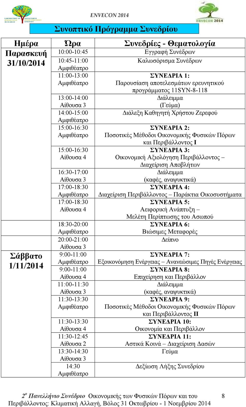 3 9:00-11:00 Αµφιθέατρο 9:00-11:00 Αίθουσα 4 11:00-11:30 Αίθουσα 3 11:30-13:30 Αµφιθέατρο 11:30-13:30 Αίθουσα 4 11:30-12:45 Αίθουσα 2 13:30-14:30 Αίθουσα 3 14:30 Αµφιθέατρο ΣΥΝΕ ΡΙΑ 1: Παρουσίαση