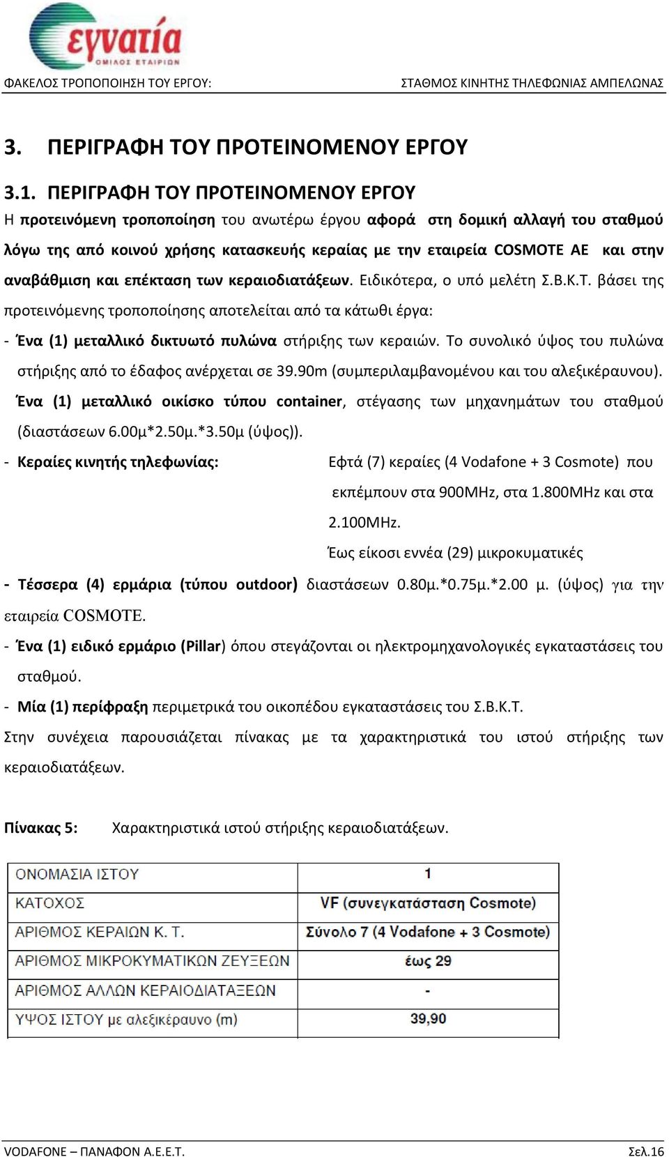 αναβάθμιση και επέκταση των κεραιοδιατάξεων. Ειδικότερα, ο υπό μελέτη Σ.Β.Κ.Τ.