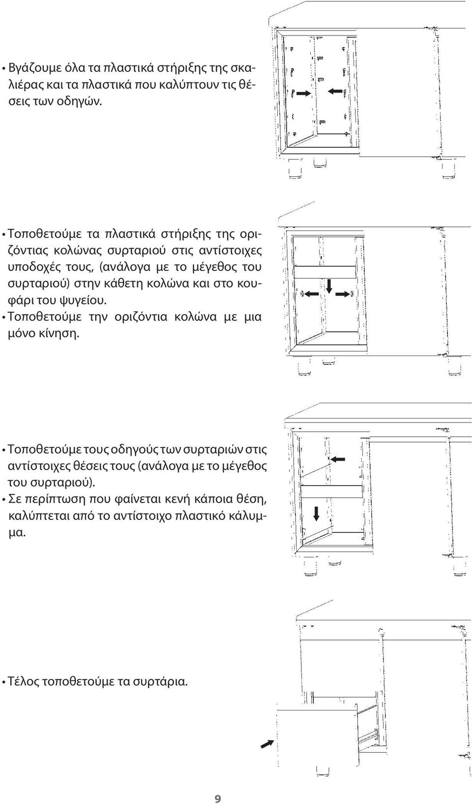 κάθετη κολώνα και στο κουφάρι του ψυγείου. Τοποθετούμε την οριζόντια κολώνα με μια μόνο κίνηση.