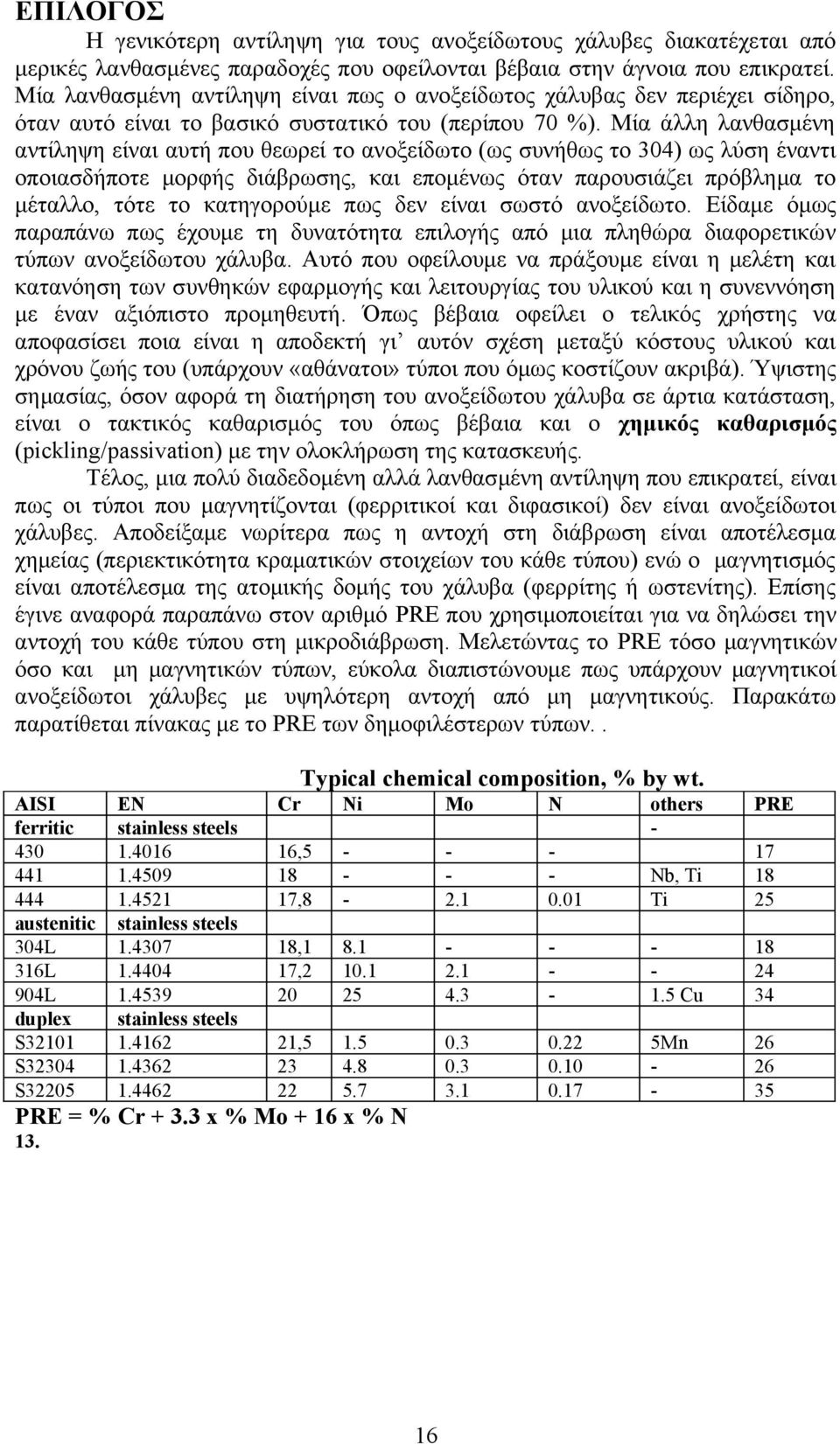 Μία άλλη λανθασμένη αντίληψη είναι αυτή που θεωρεί το ανοξείδωτο (ως συνήθως το 304) ως λύση έναντι οποιασδήποτε μορφής διάβρωσης, και επομένως όταν παρουσιάζει πρόβλημα το μέταλλο, τότε το