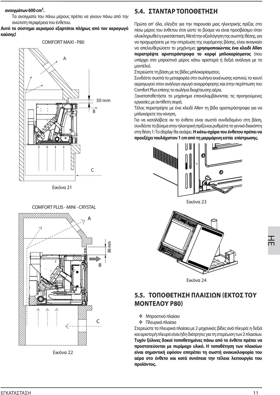 ΣΤΑΝΤΑΡ ΤΟΠΟΘΕΤΗΣΗ Πρώτα απ' όλα, ελέγξτε για την παρουσία μιας ηλεκτρικής πρίζας στο πίσω μέρος του ένθετου έτσι ώστε το βύσμα να είναι προσβάσιμο όταν ολοκληρωθεί η εγκατάσταση.