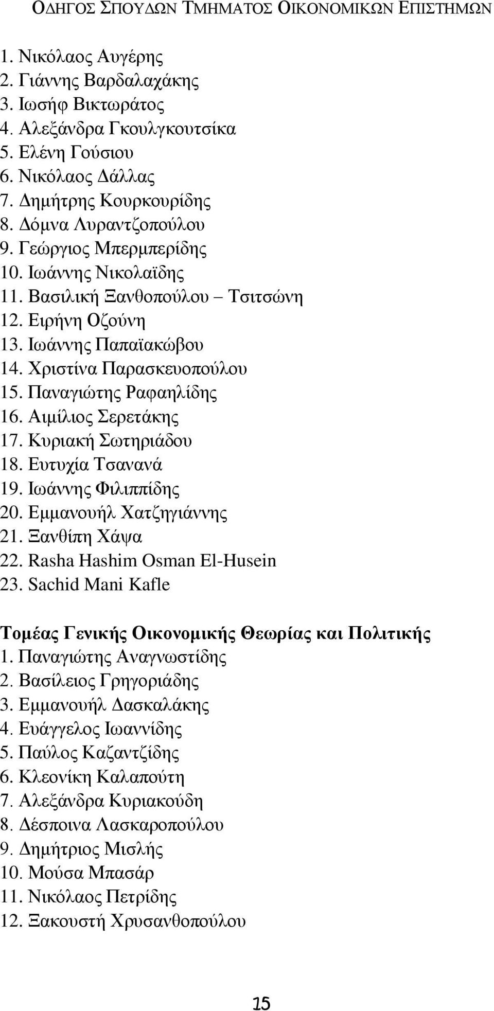 Χριστίνα Παρασκευοπούλου 15. Παναγιώτης Ραφαηλίδης 16. Αιμίλιος Σερετάκης 17. Κυριακή Σωτηριάδου 18. Ευτυχία Τσανανά 19. Ιωάννης Φιλιππίδης 20. Εμμανουήλ Χατζηγιάννης 21. Ξανθίπη Χάψα 22.