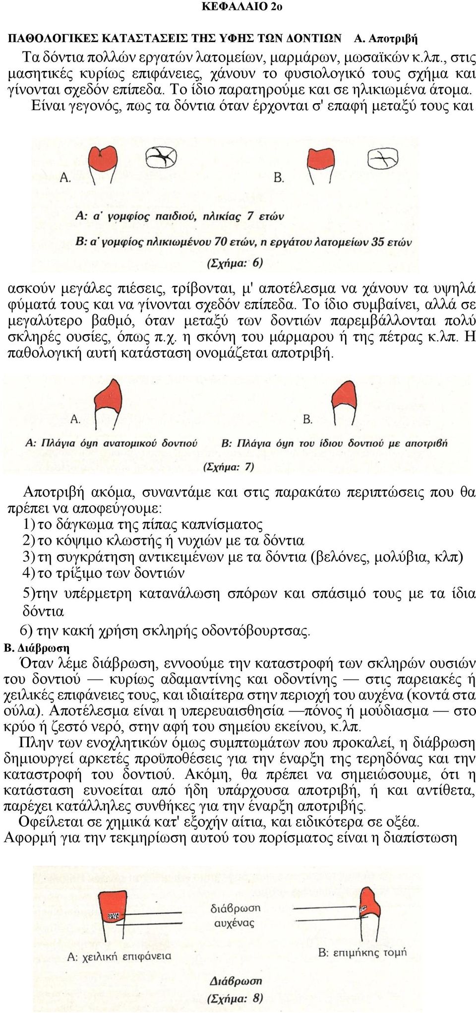 Είναι γεγονός, πως τα δόντια όταν έρχονται σ' επαφή μεταξύ τους και ασκούν μεγάλες πιέσεις, τρίβονται, μ' αποτέλεσμα να χάνουν τα υψηλά φύματά τους και να γίνονται σχεδόν επίπεδα.