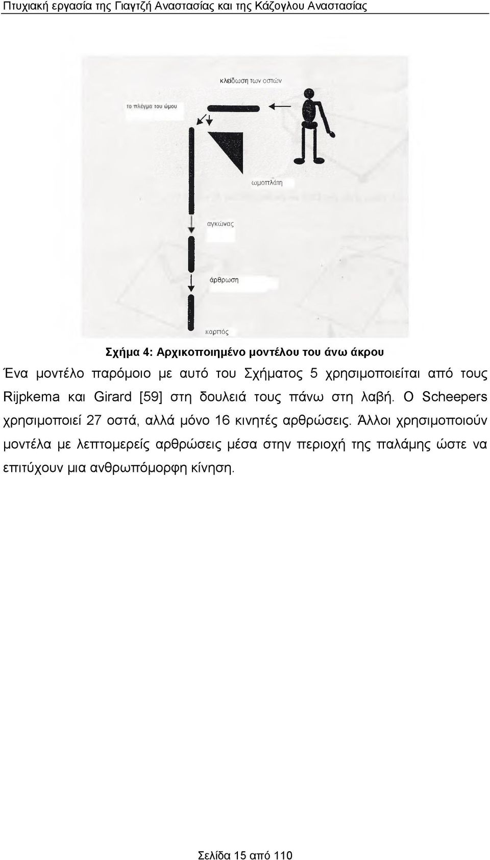 και Girard [59] στη δουλειά τους πάνω στη λαβή. Ο Scheepers χρησιμοποιεί 27 οστά, αλλά μόνο 16 κινητές αρθρώσεις.