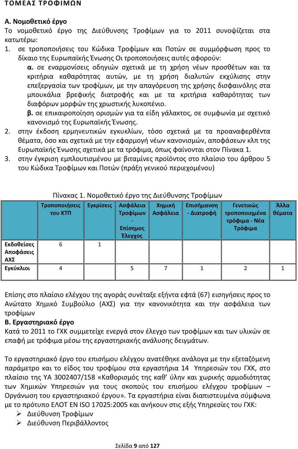 σε εναρμονίσεις οδηγιών σχετικά με τη χρήση νέων προσθέτων και τα κριτήρια καθαρότητας αυτών, με τη χρήση διαλυτών εκχύλισης στην επεξεργασία των τροφίμων, με την απαγόρευση της χρήσης δισφαινόλης