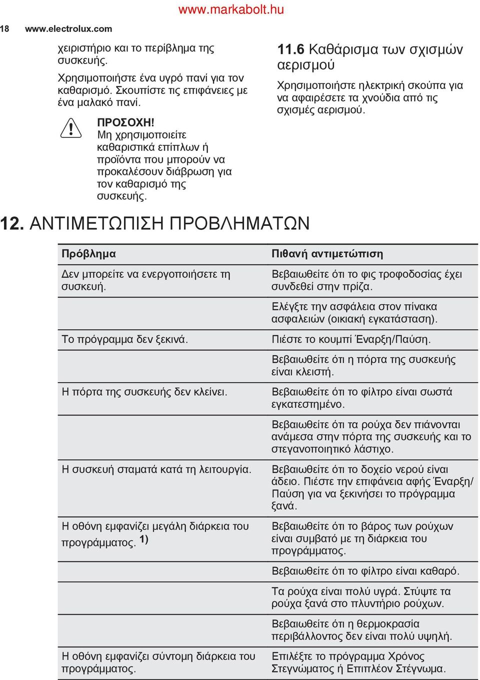 6 Καθάρισμα των σχισμών αερισμού Χρησιμοποιήστε ηλεκτρική σκούπα για να αφαιρέσετε τα χνούδια από τις σχισμές αερισμού. 12.