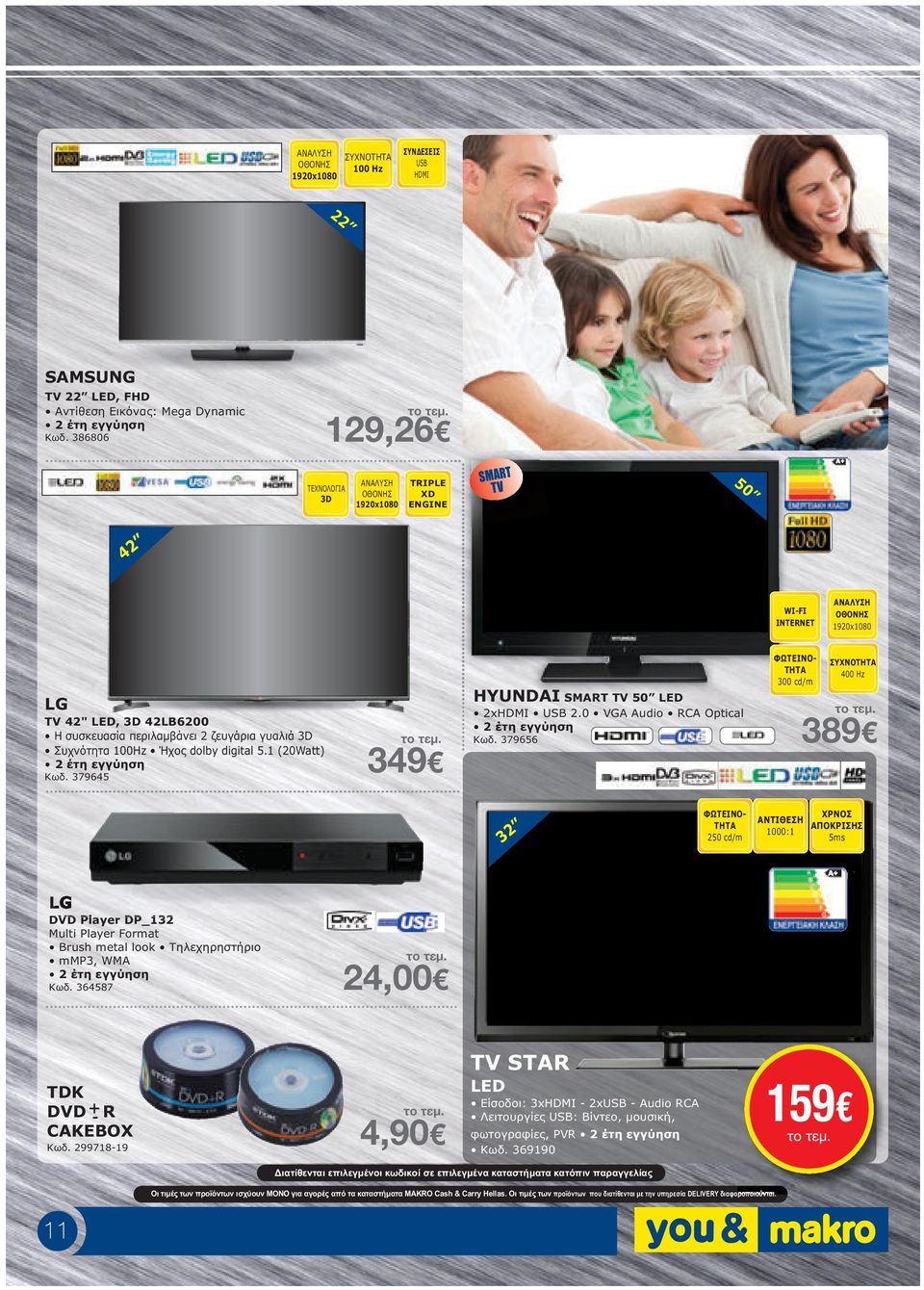 ΑΝΑΛΥΣΗ ΟΘΟΝΗΣ 1920x1080 TRIPLE XD ENGINE SMART TV A+ 50 42 LG TV 42" LED, 3D 42LB6200 Η συσκευασία περιλαµβάνει 2 ζευγάρια γυαλιά 3D Συχνότητα 100Hz Ήχος dolby digital 5.1 (20Watt) 2 έτη εγγύηση Kωδ.