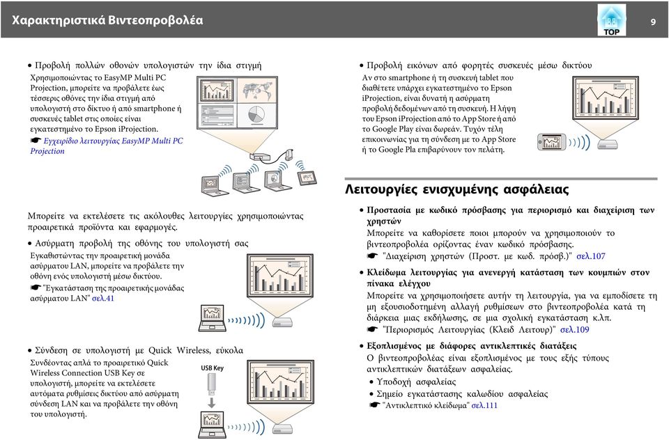 s Εγχειρίδιο λειτουργίας EsyMP Multi PC Projection Προβολή εικόνων από φορητές συσκευές μέσω δικτύου Αν στο smrtphone ή τη συσκευή tblet που διαθέτετε υπάρχει εγκατεστημένο το Epson iprojection,