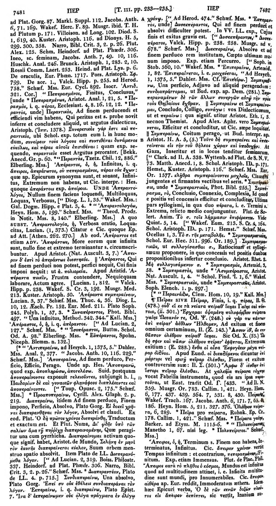 258. Musgr, ad v. 1, 619, 40. Kuster. Aristoph. Il6. ad Dionys. H. 5, 299. 300. 358. Narro, Bibl. Crit. 3, 2. p. 26. Plut. 678." Schaef. Mss.] Διεκπεραίνω, Absolvo et atj Alex. 125. Schm. Heindorf.