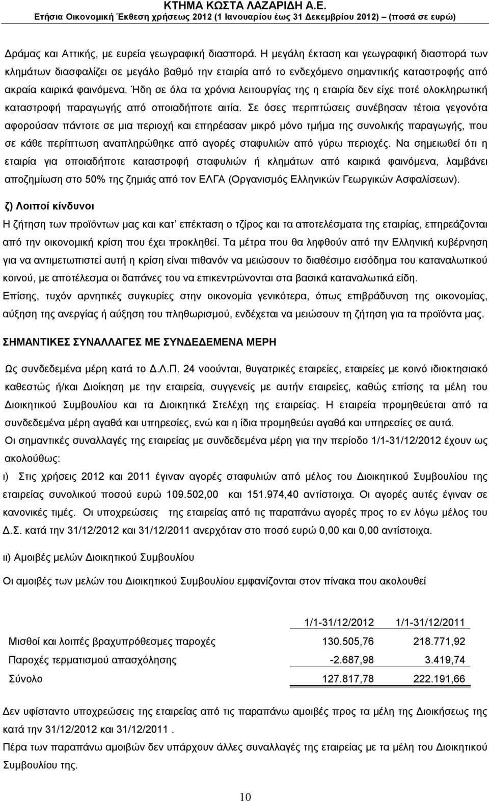 Ήδη σε όλα τα χρόνια λειτουργίας της η εταιρία δεν είχε ποτέ ολοκληρωτική καταστροφή παραγωγής από οποιαδήποτε αιτία.