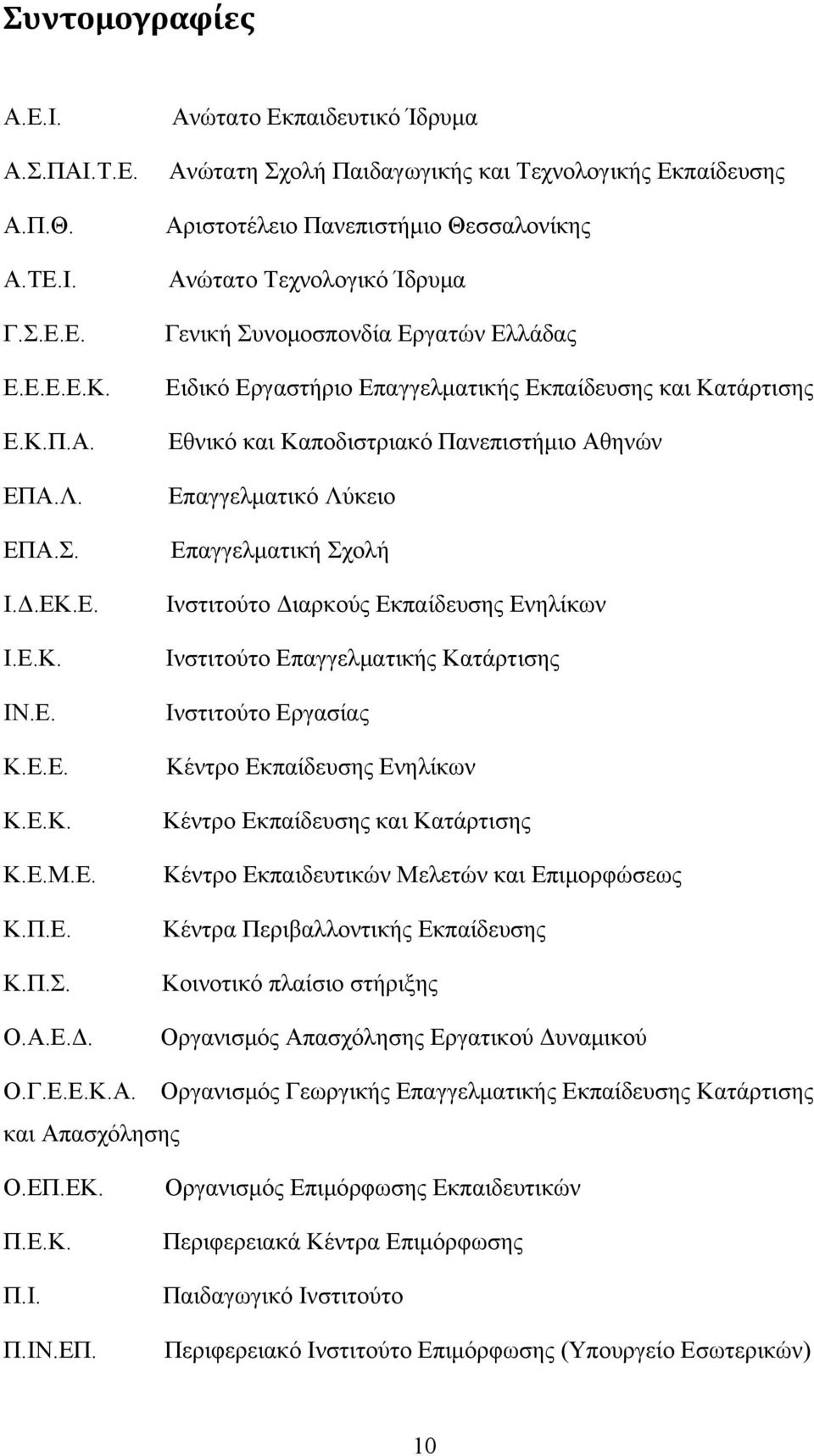 Ανώτατο Εκπαιδευτικό Ίδρυμα Ανώτατη Σχολή Παιδαγωγικής και Τεχνολογικής Εκπαίδευσης Αριστοτέλειο Πανεπιστήμιο Θεσσαλονίκης Ανώτατο Τεχνολογικό Ίδρυμα Γενική Συνομοσπονδία Εργατών Ελλάδας Ειδικό