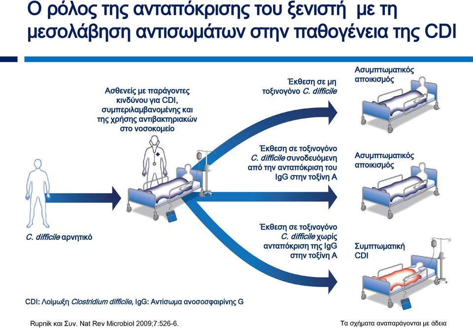difficile συνοδευόμενη από την ανταπόκριση του IgG στην τοξίνη A Ασυμπτωματικός αποικισμός Ασυμπτωματικός αποικισμός C.